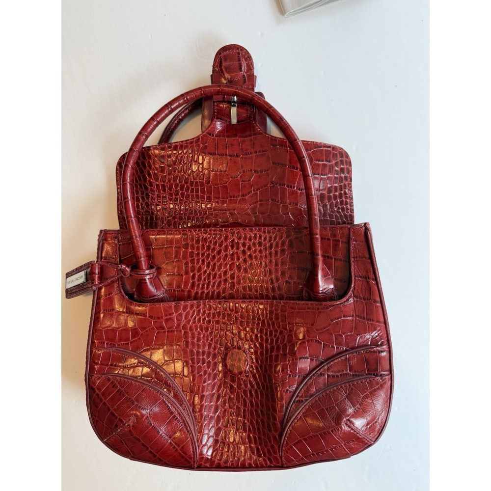 Antonio Melani Y2K Vintage Red Leather Croc Embossed Buckle Satchel Handbag - Picture 5 of 11